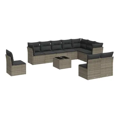 vidaXL Garden Sofa Set Piece with Cushions Outdoor Sofa Grey Poly Rattan