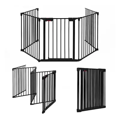 5-Panel Baby Pet Playpen Steel Fireplace Fence W/ Lockable Gate