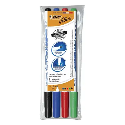 BIC Velleda Whiteboard Markers - Assorted Colours, Pack of 4, Dry Erase Pens for School or Offic