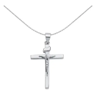 Jewelco London Rhodium Plated Sterling Silver Crucifix Cross Pendant Necklace 36mm inch - APX025