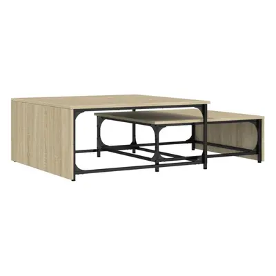 vidaXL Nesting Coffee Tables Stand pcs Sonoma Oak Engineered Wood and Metal