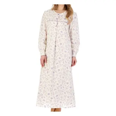 (Cream, UK 28/30) Slenderella Ladies Floral Flannel Cuffed Sleeve Long Nightdress