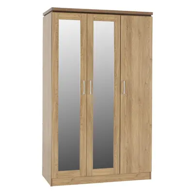 Charles Door All Hanging Mirrored Wardrobe Oak Effect Veneer with Walnut Trim