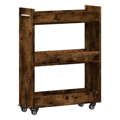 (smoked oak) vidaXL Cabinet with Wheels Storage Cart Hallway Side Table Engineered Wood