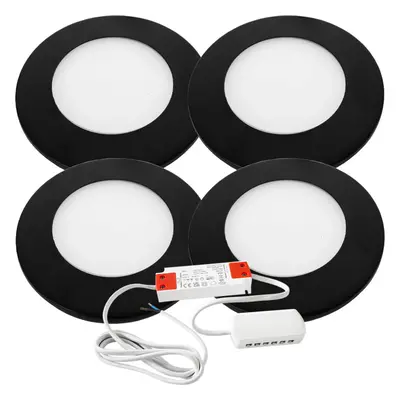 (4 Lights & Driver) BLACK Ultra-Slim Round Under Cabinet Surface Light & Driver - Warm White LED