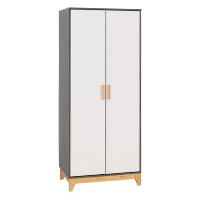 Cleveland Door Wardrobe in White and Pine with Grey Metal Effect