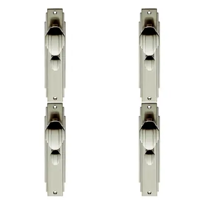 4x PAIR Line Detailed Door Knob on Bathroom Backplate x 45mm Satin Nickel