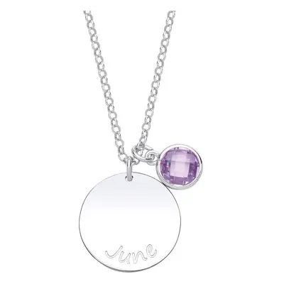 Jewelco London Ladies Sterling Silver Lilac Checkerboard Button Cubic Zirconia Birthstone Round 