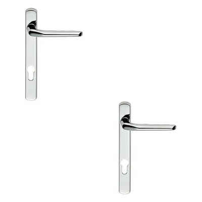 2x Straight Lever Door Handle on Lock Backplate Polished Chrome 208mm X 26mm