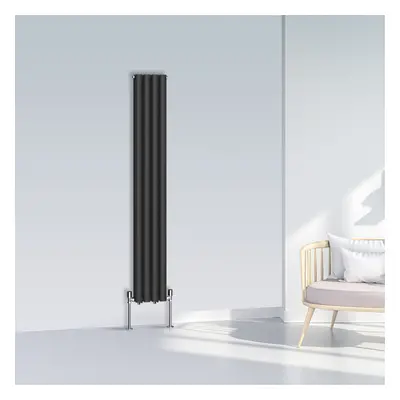 (1600x236mm Double, Black) NRG Oval Column Designer Radiator Horizontal Vertical Central Heating