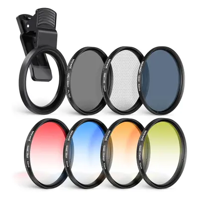 NEEWER 55MM CELLPHONE FILTER KIT (RED/ORANGE/YELLOW/BLUE/CPL/ND32/STAR LENS)