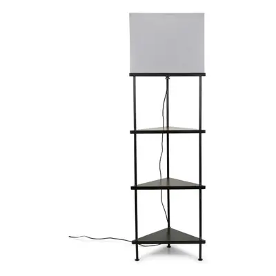 Black Wooden Tier Corner Floor Lamp Grey Shade Storage Shelves Light