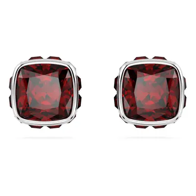 Birthstone Rhodium Plated Red Square Cut January Stud Earrings