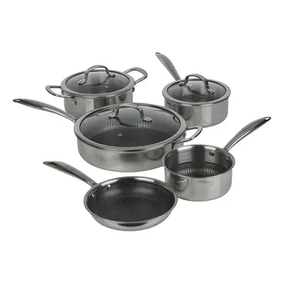 (5Pcs Set) HEXTEC Honeycomb Non Stick Stainless Steel Cookware Pots & Pan Sets with Stay Cool Ha