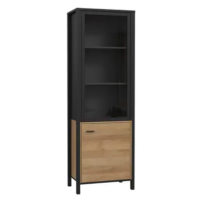 High Rock Wide Display Cabinet in Matt Black/Riviera Oak