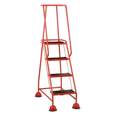 4 Tread Mobile Warehouse Steps -RED- 1.68m Portable Safety Ladder & Wheels