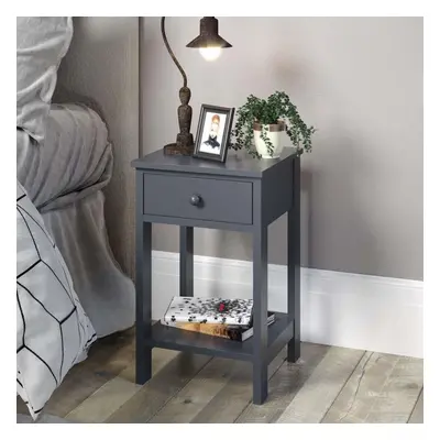 (Blue) Petite Bedside Table Drawer Nightstand Cabinet Drawer Shelf Storage