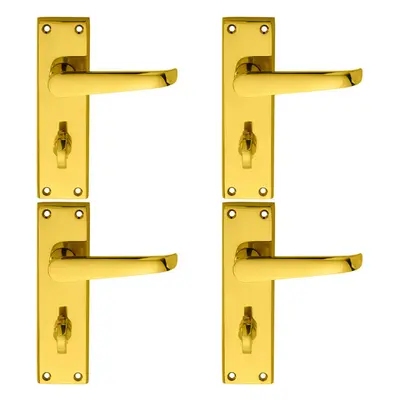 4x PAIR Straight Victorian Lever on Bathroom Backplate x 43mm Polished Brass