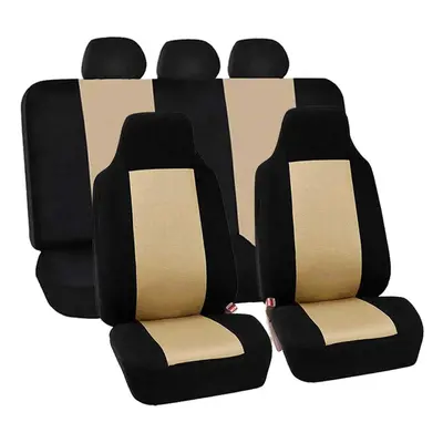 (Front+Rear Beige) Universal Car Full Seat Covers Protector Cushion Front Rear Truck SUV Van