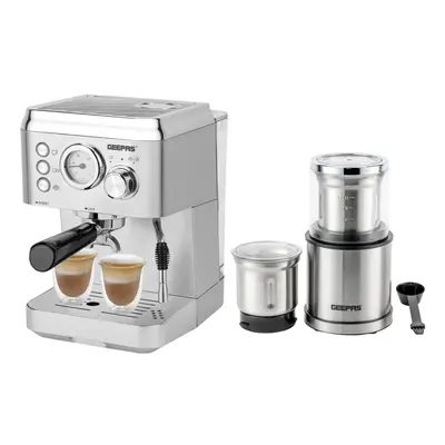 (Silver ) Geepas Coffee Machine & 200W Coffee Grinder Combo