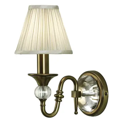 Diana Luxury Single Curved Arm Traditional Wall Light Brass Crystal Beige Shade