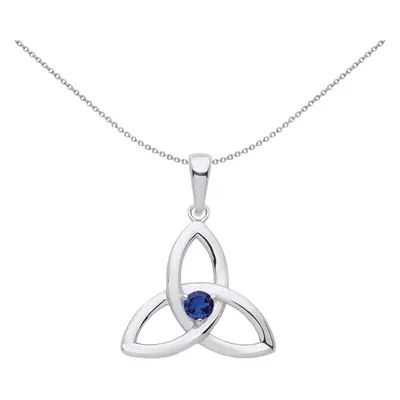 Jewelco London Ladies Sterling Silver Blue CZ Celtic Trinity Trefoil Triquetra Knot Solitaire Pe