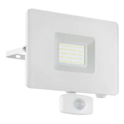 IP44 Outdoor Flood Light & PIR Sensor White Aluminium 50W Built in LED