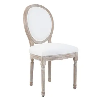 Premier Housewares Cream Dining Chair/ Antique Rubber Wood Carved Legs Chairs For Bedroom Linen 