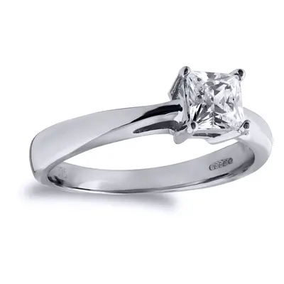 (M) Jewelco London Ladies Solid 9ct White Gold White Princess Cut Cubic Zirconia Solitaire Engag