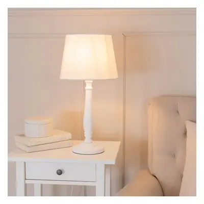 ValueLights Victoria White Tapered Shade White Wood Table Lamp & Bulb