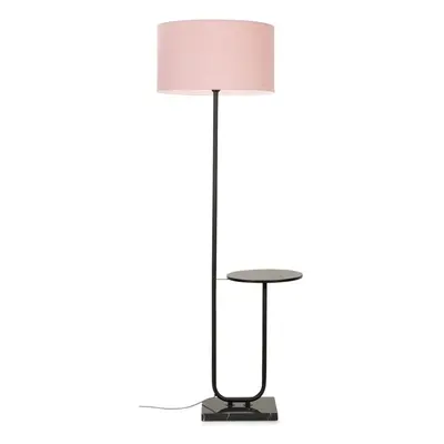 ValueLights Tavel Matte Black Floor Lamp with Table with Large Blush Reni Shade