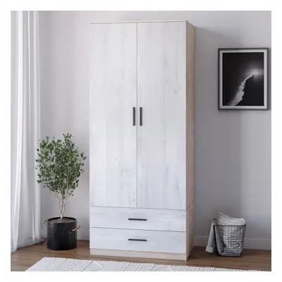 (Oak Carcass + Ash Grey Drawers) Tall Door Wardrobe With Drawers Metal Runners