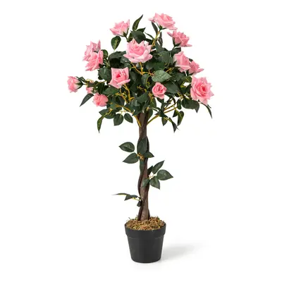 90CM Artificial Flower Tree Plant W/Pine Roses Greenery Potted Plant