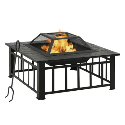 vidaXL Garden Fire Pit with Poker 2XL Steel Fire Bowl Patio Heater Home Garden