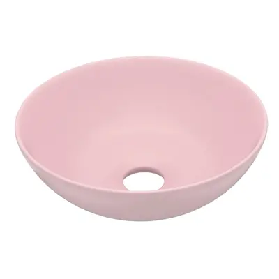 vidaXL Bathroom Sink Ceramic Matt Pink Round Cloakroom Counter Top Wash Basin