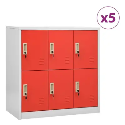 vidaXL 5x Locker Cabinets Light Grey and Red Steel Office Storage Side Cabinet