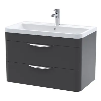 Wall Hung Drawer Vanity Unit with Polymarble Basin - 800mm - Soft Black