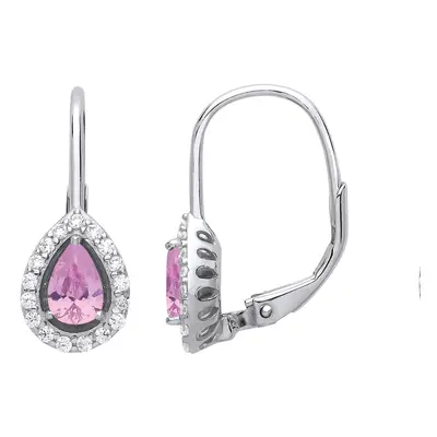 Jewelco London Ladies Sterling Silver Pink Pear Cubic Zirconia Tears of Joy Halo Drop Earrings -