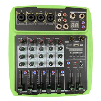 (Green) Mini Channel DSP Effect USB Delay and Repeat Efferts Audio Mixer Console With Volume Con