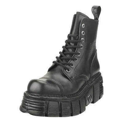 (12) New Rock Metallic M-newmili083-s39 Unisex Platform Boots in Black