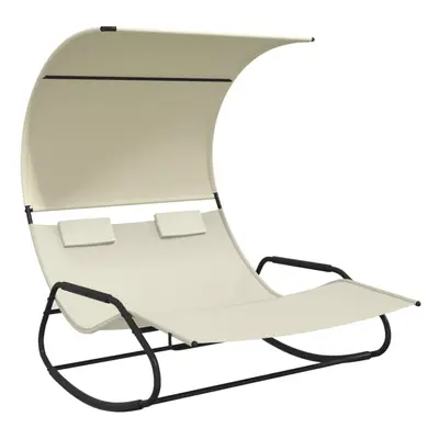 (cream) vidaXL Rocking Double Sun Lounger with Canopy Garden Sun Bed Outdoor Day Bed