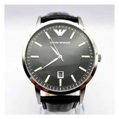 NEW EMPORIO ARMANI AR2411 RENATO BLACK DIAL AND SILVER TONE MEN WATCH