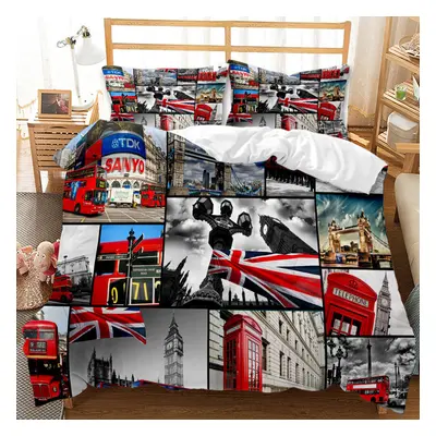 (F, EU-Single(2pcs):140Ã210cm) 3D Printed England Street Views Building Bedding âCovers Set