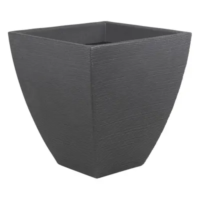 (Charcoal: Ribbed, x2) Square Plastic Effect Flower Plant Pot Planter