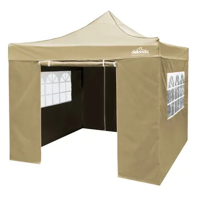 Premium 3x3m Pop-Up Gazebo & Side Walls, Water Resistant, Carry Bag, Stakes & Weight Bags - Beig