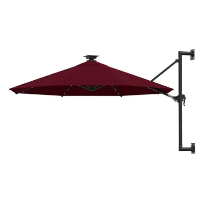 vidaXL Wall-mounted Parasol with LEDs and Metal Pole Burgundy Patio Sunshade