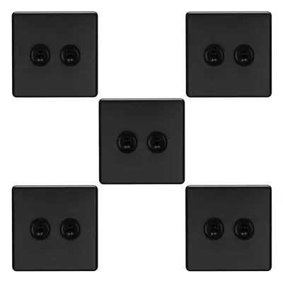 5 PACK Gang Double Retro Toggle Light Switch SCREWLESS MATT BLACK 10A Way