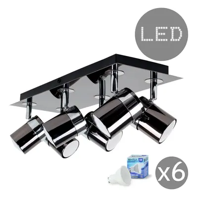 Modern Rectangular Way Adjustable Ceiling Spotlight in a Black Chrome Finish - Complete 5w GU10 