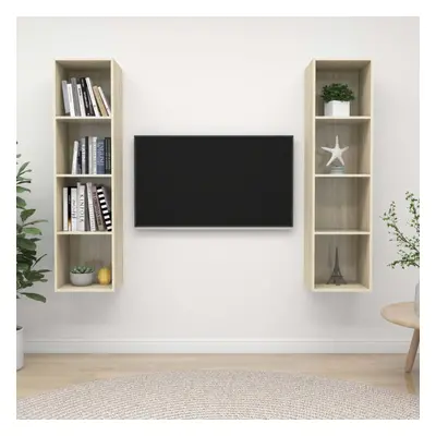 vidaXL 2x Wall Mounted TV Cabinets Sonoma Oak Engineered Wood Stereo Cabinet