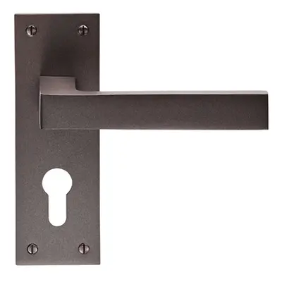 PAIR Straight Square Handle on Euro Lock Backplate x 50mm Matt Bronze